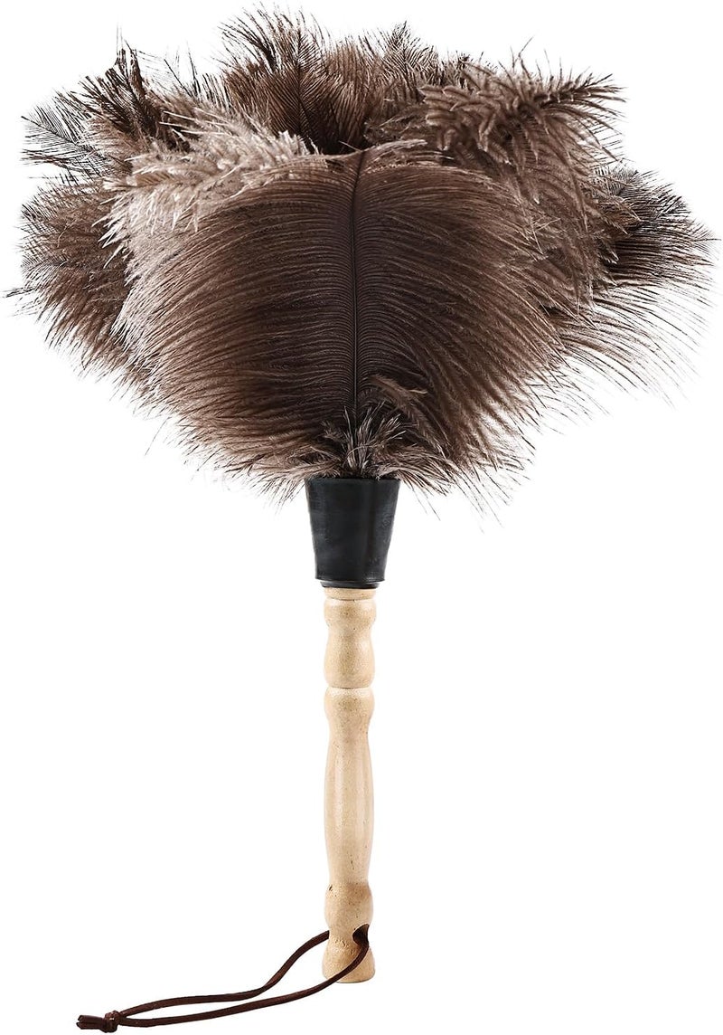 FeelfunFeather Ostrich Feather Duster 14" Natural Handheld Reusable Feathers Dusters with Wooden Handle for Cleaning Supplies Home Car Office - Image 1